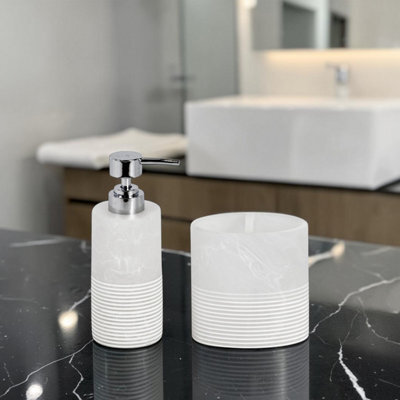Showerdrape Bianco Frost Onyx White Bathroom Accessory Set - Soap Dispenser & Toothbrush Holder - image 1