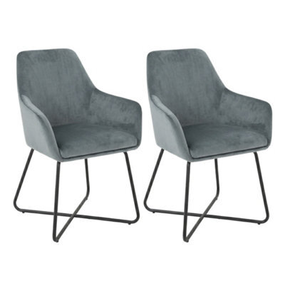 Evre Josie Grey Velvet Dining Chairs Set Of 2 Upholstered Chairs With Arms & Metal Legs - image 1
