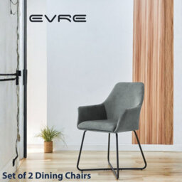 Evre Josie Grey Velvet Dining Chairs Set Of 2 Upholstered Chairs With Arms & Metal Legs - thumbnail 8