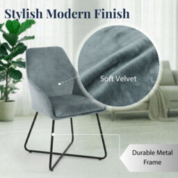 Evre Josie Grey Velvet Dining Chairs Set Of 2 Upholstered Chairs With Arms & Metal Legs - thumbnail 4