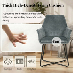 Evre Josie Grey Velvet Dining Chairs Set Of 2 Upholstered Chairs With Arms & Metal Legs - thumbnail 5