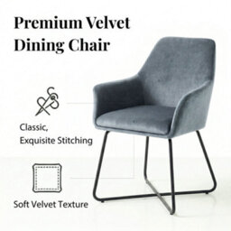 Evre Josie Grey Velvet Dining Chairs Set Of 2 Upholstered Chairs With Arms & Metal Legs - thumbnail 3