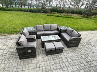 Fimous 9 Seater Rattan Garden Furniture Set Rattan Lounge Sofa Set With Coffee Table 2 Side Tables 2 Small Footstools - image 1