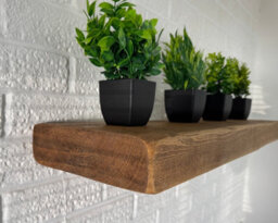 House of Rustic Wooden Floating Shelf Rustic Oak Wall Mounted Solid Wood Industrial Reclaimed Style (L) 120Cm X (W) 22Cm X 6Cm Thick - thumbnail 4
