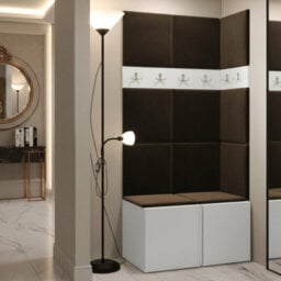Anteroom Set Orion I White Shoe Cabinet Hangers Brown Panels