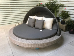 Signature Weave Madison Wicker Garden Large Day Bed Sun Lounger Canopy Grey - thumbnail 1