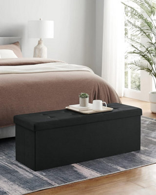 Songmics Storage Ottoman, Padded Foldable Bench, Chest With Lid, For Bedroom, Hallway, Living Room, Light Black - image 1