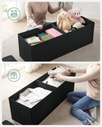 Songmics Storage Ottoman, Padded Foldable Bench, Chest With Lid, For Bedroom, Hallway, Living Room, Light Black - thumbnail 6