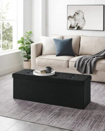 Songmics Storage Ottoman, Padded Foldable Bench, Chest With Lid, For Bedroom, Hallway, Living Room, Light Black - thumbnail 3