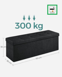 Songmics Storage Ottoman, Padded Foldable Bench, Chest With Lid, For Bedroom, Hallway, Living Room, Light Black - thumbnail 2