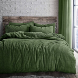 Velosso Olive Plain Teddy Fleece Duvet Cover And Pillowcase Set Single - thumbnail 1