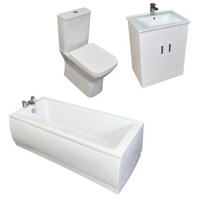 Hydros Modern Bathroom Suite Vanity Unit Comfort Height Toilet Bath White Tess 550mm - image 1