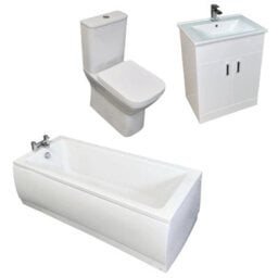 Hydros Modern Bathroom Suite Vanity Unit Comfort Height Toilet Bath White Tess 550mm - thumbnail 1