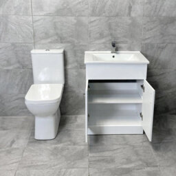 Hydros Modern Bathroom Suite Vanity Unit Comfort Height Toilet Bath White Tess 550mm - thumbnail 3