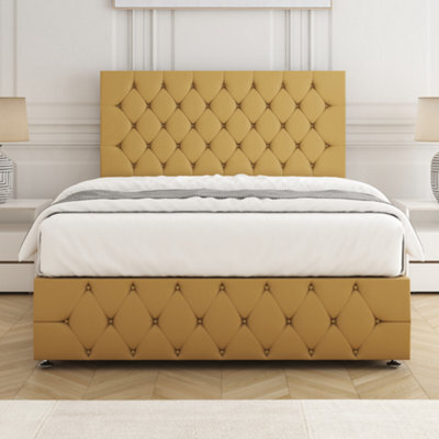 Bsspoke Mulberry Divan Bed Set Mustard Plush Velvet 24Inch Headboard & Footboard & Mattress No Drawers In 3Ft 4Ft 4Ft6 5Ft 6Ft - image 1