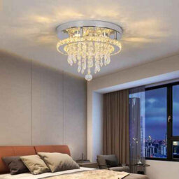 Round Dimmable Led Crystal Chandelier Ceiling Light For Living Room