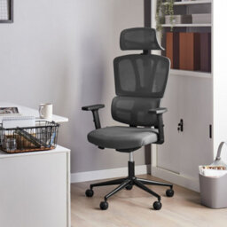 Wyld And Coco Novatech Ergonomic Office Chair Dark Grey Mesh With Adjustable Headrest And Armrests - thumbnail 2