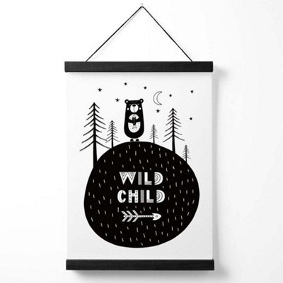 Artze Wall Art Cute Wild Child Scandi Quote Art Print With Black Frame Size: A4 - image 1