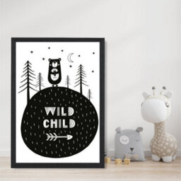 Artze Wall Art Cute Wild Child Scandi Quote Art Print With Black Frame Size: A4 - thumbnail 2