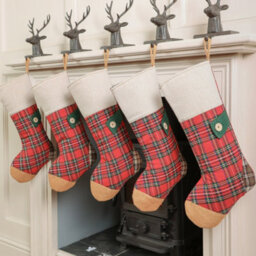 Dibor Set Of 5 Country Tartan Xmas Christmas Gift Bag Christmas Stocking For Kids - thumbnail 1