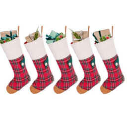Dibor Set Of 5 Country Tartan Xmas Christmas Gift Bag Christmas Stocking For Kids - thumbnail 2