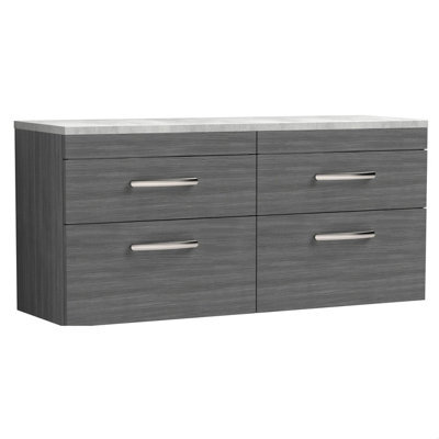 Balterley Millwich Contemporary 4 Drawer Wall Hung Vanity Unit With Laminate Black Galaxy Granite Worktop, Anthracite Woodgrain, 1200mm - image 1