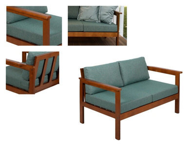 Impact Furniture Wooden Garden Bench Seat Sage Green Cushions 2 Seater Comfy Deep Outdoor Cozy - image 1
