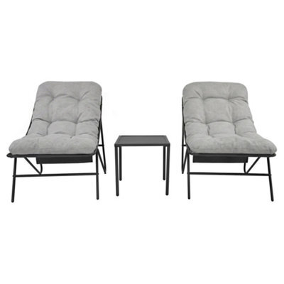 MonsterShop Garden Bistro Set Grey 3Pc Outdoor Patio Furniture 2 Chairs Cushions Table - image 1