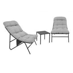 MonsterShop Garden Bistro Set Grey 3Pc Outdoor Patio Furniture 2 Chairs Cushions Table - thumbnail 9