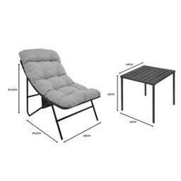 MonsterShop Garden Bistro Set Grey 3Pc Outdoor Patio Furniture 2 Chairs Cushions Table - thumbnail 5
