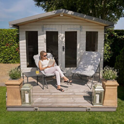 MonsterShop Garden Bistro Set Grey 3Pc Outdoor Patio Furniture 2 Chairs Cushions Table - thumbnail 4