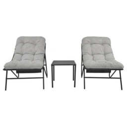 MonsterShop Garden Bistro Set Grey 3Pc Outdoor Patio Furniture 2 Chairs Cushions Table