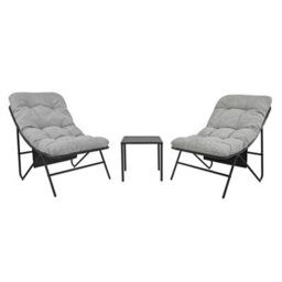 MonsterShop Garden Bistro Set Grey 3Pc Outdoor Patio Furniture 2 Chairs Cushions Table - thumbnail 2