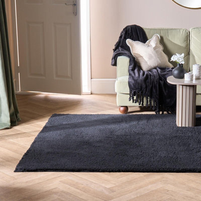 Ohs Fluffy Teddy Rug Soft Floor Carpet Non Slip Area Mat, Black - 120Cm X 170Cm - image 1