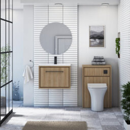 Royal Bathrooms Livora 600mm Natural Oak Wall Hung Bathroom Vanity Unit 1 Drawer With Ceramic Basin & Matt Black Handle - thumbnail 4