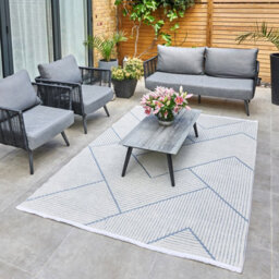Light Blue Outdoor Rug, Geometric Striped Stain-Resistant Rug For Patio Decks, 3mm Modern Outdoor Area Rug-190Cm X 290Cm - thumbnail 3
