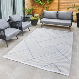 Light Blue Outdoor Rug, Geometric Striped Stain-Resistant Rug For Patio Decks, 3mm Modern Outdoor Area Rug-190Cm X 290Cm - thumbnail 2