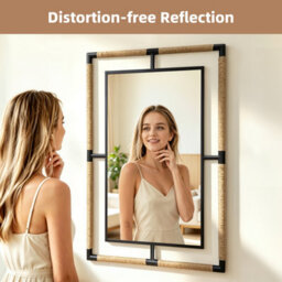 Artloge Black Iron Natural Rope 60X90Cm Wall Mirror Bathroom Vanity Mirror, Horizontal Vertical - thumbnail 8