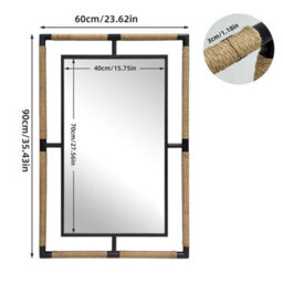 Artloge Black Iron Natural Rope 60X90Cm Wall Mirror Bathroom Vanity Mirror, Horizontal Vertical - thumbnail 2