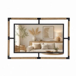 Artloge Black Iron Natural Rope 60X90Cm Wall Mirror Bathroom Vanity Mirror, Horizontal Vertical - thumbnail 6
