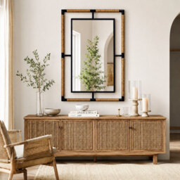 Artloge Black Iron Natural Rope 60X90Cm Wall Mirror Bathroom Vanity Mirror, Horizontal Vertical - thumbnail 5