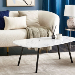 Wyld And Coco Novahome Oval Coffee Table 110X60 Cm - White Marble-Effect Top, Black Iron Legs - thumbnail 2