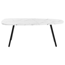 Wyld And Coco Novahome Oval Coffee Table 110X60 Cm - White Marble-Effect Top, Black Iron Legs - thumbnail 1