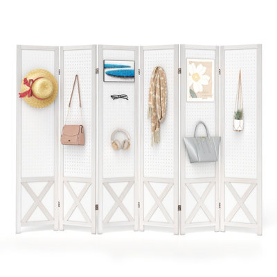 Gainoom 6-Panel White Pegboard Room Divider 167 Cm Tall Foldable Privacy Screen - image 1