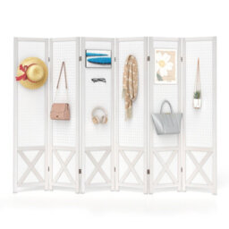 Gainoom 6-Panel White Pegboard Room Divider 167 Cm Tall Foldable Privacy Screen - thumbnail 1