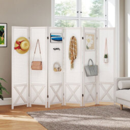 Gainoom 6-Panel White Pegboard Room Divider 167 Cm Tall Foldable Privacy Screen - thumbnail 3