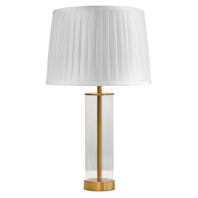 Lighting Supermarket Arezo Modern Gold Glass Cylinder Table Lamp With Ivory Pleat Shade - image 1