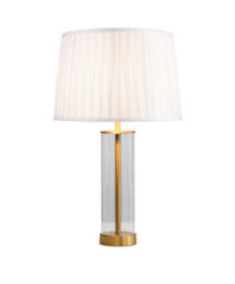 Lighting Supermarket Arezo Modern Gold Glass Cylinder Table Lamp With Ivory Pleat Shade - thumbnail 2