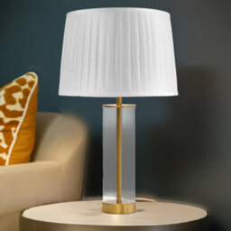 Lighting Supermarket Arezo Modern Gold Glass Cylinder Table Lamp With Ivory Pleat Shade - thumbnail 3