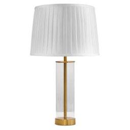Lighting Supermarket Arezo Modern Gold Glass Cylinder Table Lamp With Ivory Pleat Shade - thumbnail 1